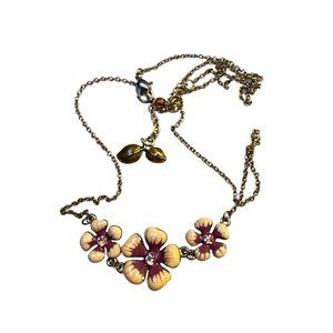 Three Flower Enamel Necklace Colorful Pendant Boho Floral Jewelry Gift